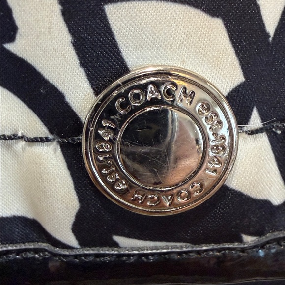 Coach black and tan/red accents, raspberry lining, 11 ny 10 adj  shld/crss 2 tag - Picture 3 of 16